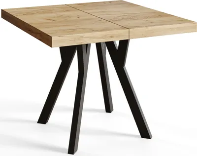 Produktbild von Quadratischer Esszimmertisch RICO, ausziehbarer Tisch, Größe: 100-200X100X77 cm, Wohnzimmertisch Farbe: CRAFT, mit Holzbeinen in Farbe Schwarz