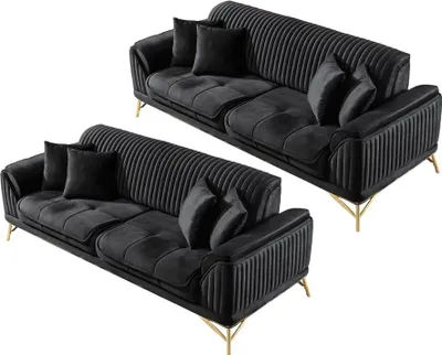 Produktbild von Villa Möbel Sofa Set Bond Grau Stellvariante:3+2 Relax- und Bettfunktion, pflegeleichter Mikrofaser Samtstoff