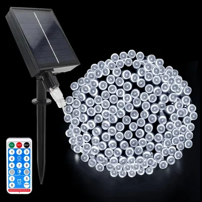 Solar-Lichterkette 20 m, 200 LED, wasserdicht, 8 Modi, Fernbedienung