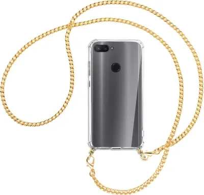 Produktbild von Handykette Backcover-Schutzhülle mit Band (Metall goldfarben) für Xiaomi Mi 8 Lite - goldfarbene Kette