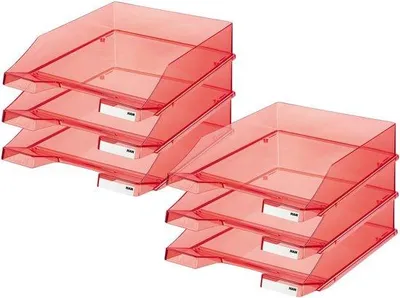 Produktbild von Famanu Briefablage Stapelbar - Dokumentenorganizer - Transparent Rot