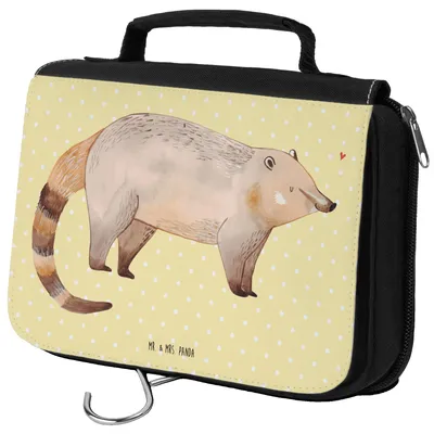 Produktbild von Mr. & Mrs. Panda beauty case Nasenbaer - Gelb Pastell - Geschenk, Nasenbär, Rüsselbär, kosmetiktäschchen, Bär, beautycase, Kulturbeutel, Lustige Sprüche, Make-Up Tasche