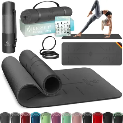 Produktbild von KESSER® Gymnastikmatte mit Tragegurt rutschfest TPE Yogamatte Gepolstert & rutschfest Fitnessmatte , 183 x 61  Trainingsmatte für Fitness Sportmatte, Pilates & Gymnastik Workout extradick