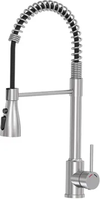 Produktbild von Unyqoos® Moderne Küchenarmatur mit hohem Auslauf, ausziehbarer Brause, 4 Strahlarten, 360° drehbar, Edelstahl und Keramikkartusche