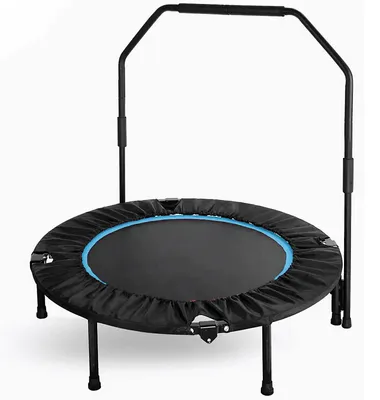 Image de Trampoline de fitness pliable avec poignée réglable et pieds antidérapants - pour entraînement cardio - bleu