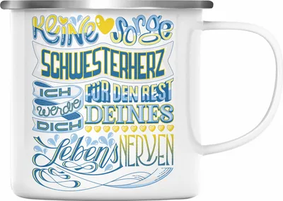 Produktbild von Trendation - Beste Schwester Emaille Tasse Geschenk von Schwester an Schwester Lieblingsschwester von Bruder Geschenkidee (Silber)