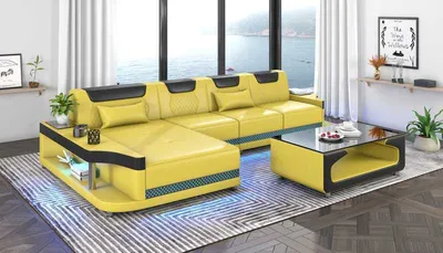 Produktbild von Eckgarnitur Ecksofa L Form Ledersofa Couch Sofa Gelb Luxus Moderne