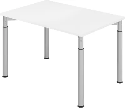 Produktbild von bümö Schreibtisch Serie-Y - Nachbildung: Weiß, Gestell: Silber, Größe:  120 x 80 cm