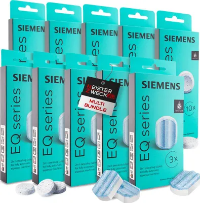 Produktbild von MEISTERZWECK4U - Siemens 50x Reinigungstabletten & 15x Entkalkungstabletten für EQ Series Kaffeevollautomaten - Reinigung Kaffeeautomat - Entfernt Kaffeeöle aus der Brüheinheit, entfernt Kalk