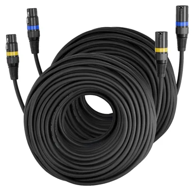 Image de VEVOR Câble XLR 30,48 m, pack de 2, câble microphone DMX symétrique (mâle à femelle), câble microphone-haut-parleur XLR 3 pôles plaqué or, pour éclairage de scène, microphones, amplificateurs, tables de mixage