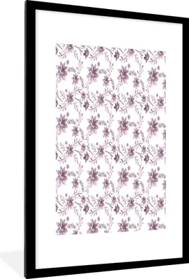 Produktbild von MuchoWow® MuchoWow® Gerahmtes Poster Blumen - Muster - Rosa 60x90 cm - Poster mit zchwarzem Bilderrahmen - Dekoration - Wandposter Wohnzimmer - Hochwertig