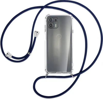 Produktbild von Handykette Backcover-Schutzhülle mit Band (Metall silberfarben) für Motorola Edge 20 Lite (XT2153-1) - dunkelblau