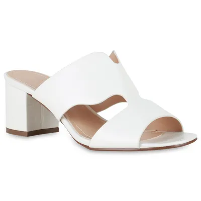 Produktbild von Mytrendshoe Damen Sandaletten Pantoletten Cut-Outs Krokoleder-Optik Schuhe 834400, Farbe: Weiß, Größe: 40