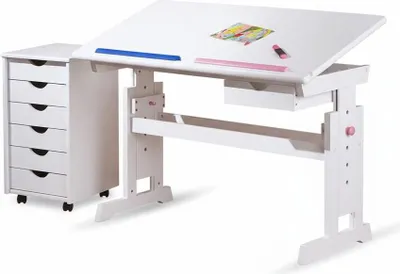 Produktbild von Kinderschreibtisch Baru + Rollcontainer Simon Kiefer weiß Komplettset
