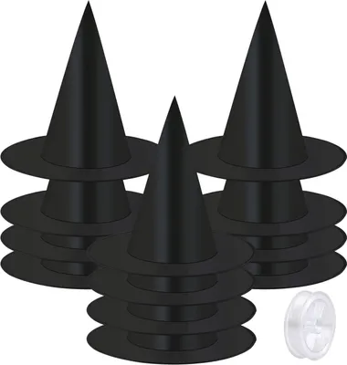 Produktbild von 12 schwarze Halloween-Hexenhüte, 100 m lang, perfekt zum Dekorieren Ihres gruseligen Raums.