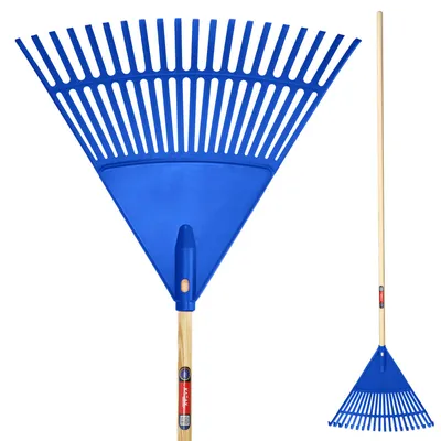 Immagine prodotto di Rastrello KADAX per erba e foglie, rastrello largo con manico lungo in legno, 183 cm