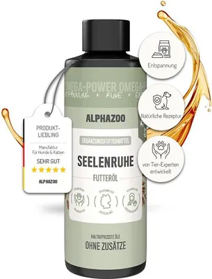 Produktbild von alphazoo Seelenruhe Futteröl für Katzen 100ml – Beruhigungsöl mit Leinöl, Baldrian, Hopfen, Omega-3 & Omega-6 – Unterstützt Nerven& Stressreduzierung