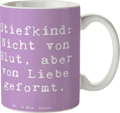 Produktbild von Mr. & Mrs. Panda Kaffeebecher Spruch Stiefkind von Liebe - Lavendeltraum - Geschenk, Familienliebe, Familie, Teetasse, Dankeschön, Bindung, Geschenke, Patchworkfamilie