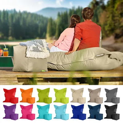 Produktbild von Green Bean® XXL Riesensitzsack 140x180cm + Hocker 40x40x40cm mit EPS-Perlen Füllung - 2er Set Sitzsack "Square+Cube" Beige