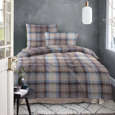 Produktbild von Irisette Mako Satin Bettwäsche Wave 8412-20 Kariert blau grau 135x200