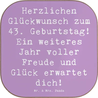 Produktbild von Mr. & Mrs. Panda Untersetzer Glas Spruch 43. Geburtstag Freude - Lavendeltraum - Geschenk, Coaster, Tischschoner, gläseruntersetzer, Happy Birthday, Geburtstagsgeschenk