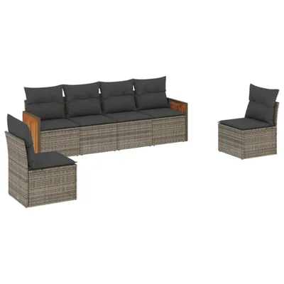 Produktbild von 6-tlg. Garten-Sofagarnitur mit Kissen Grau Poly Rattan