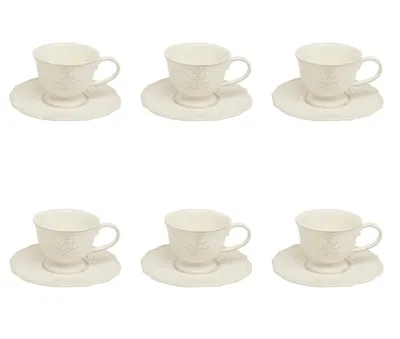 Produktbild von 6er Set Tassen mit Untertassen CORONA für 200ml creme weiß Keramik Virginia Casa