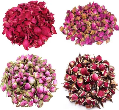 Produktbild von TooGet Blütenblätter und Knospen Vielfalt Rose 4 Beutel Enthält Rosenblätter Rosenknospen, Rosa Damascena Goldrand Rose, Grüner Tee in Bulk Blume zur Herstellung von Botanischem Öl