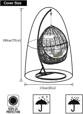 Zdjęcie produktu dla Wiszące krzesło ogrodowe w kształcie jajka, wodoodporne, odporne na promieniowanie UV, wykonane z tkaniny Oxford, wiszące krzesło ogrodowe, wiszące krzesło w kształcie jajka z zamkiem błyskawicznym (czarne, 190 x 115 cm)