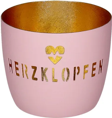 Produktbild von Gift Company Windlicht Madras M, Herzklopfen, Teelichthalter, Kerzenhalter, Eisen, Rosa / Gold, H 8.5 cm, 1211104012