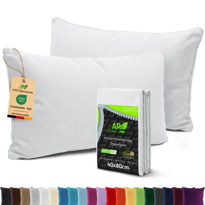 Produktbild von AR Line 2er Pack Jersey Kissenbezüge 40x80 Baumwolle – weich, atmungsaktiv, Kissenhüllen mit Reißverschluss, in Farbe: Weiß