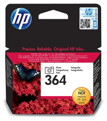 The image shows the retail packaging of an HP 364 black ink cartridge.