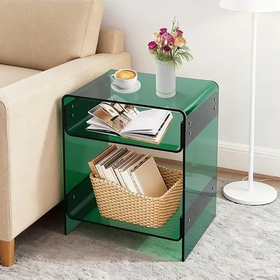 Produktbild von Acryl Beistelltisch Nachttisch Acryltisch Transparenter Plattenspieler Tisch mit Ablage für Schlafzimmer, Wohnzimmer, Büro, 40×30×50 cm (Grün)