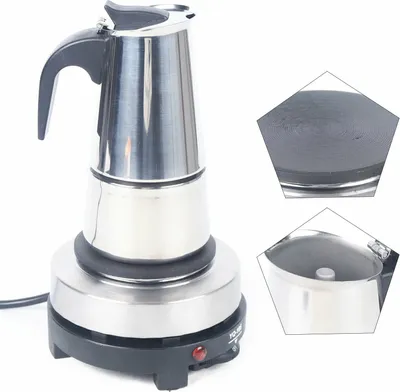 Zdjęcie produktu dla dzbanek do espresso 200 ml Elektryczny ekspres do kawy Dzbanek Moka wykonany ze stali nierdzewnej Ekspres do kawy z kuchenką elektryczną