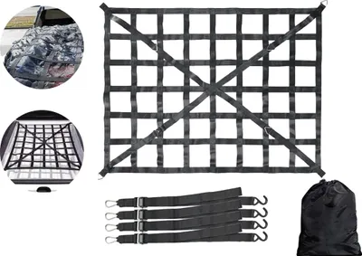 Produktbild von Frachtnetz, strapazierfähiges Gurtmaterial, 127 cm x 106 cm Abmessungen, geeignet für Lkw-Ladefläche und Anhänger, rutschfeste Oberfläche, einfache werkzeugfreie Installation