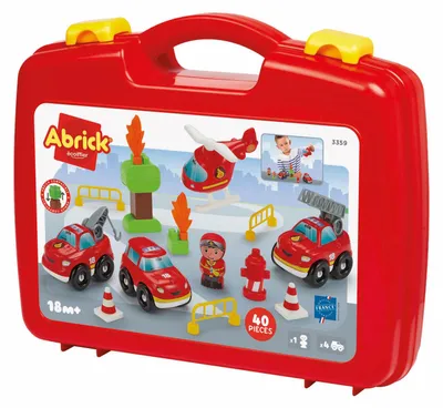 Produktbild von Abrick Feuerwehr Spielzeugkoffer mit Fahrzeugen - Bauset - 40-teilig