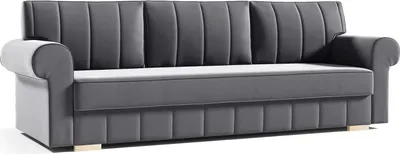 Produktbild von Schlafsofa INES Sofa mit Schlaffunktion und Bettkasten, Klappsofa, Schlafcouch mit Füßen aus Holz, Couch in Frabe:Dunkelgrau, Veloursstoff