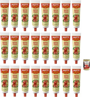 Produktbild von 24x Mutti Doppio Concentrato di Pomodoro,Doppeltes Tomatenkonzentrat,100% Italienische Tomate,130g Tube + Italian Gourmet Polpa di Pomodoro 400g Dose