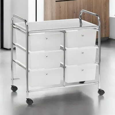 Produktbild von Badregal Rollwagen Rollcontainer GINA, mit 6 transparenten Schubladen und Metallgestell verchromt
