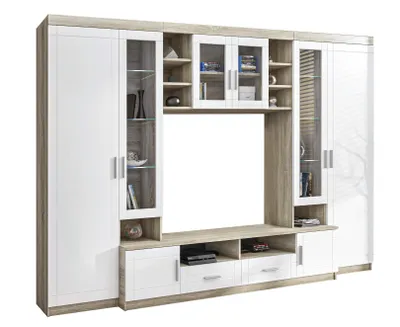 Produktbild von AX LIVING Parisca Wohnwand mit viel Stauraum 340cm, sonoma eiche/weiß
