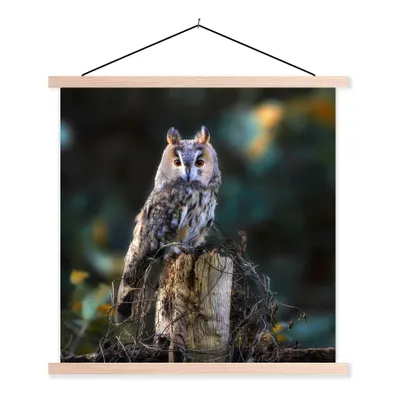Produktbild von MuchoWow® Textilposter Eule - Herbst - Vogel - Äste 60x60 cm mit holzfarbenen Rahmen - Wanddekoration