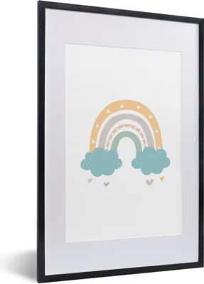 Produktbild von MuchoWow® Gerahmtes Poster Regenbogen - Herzen - Wolken - Punkte - Pastell - Kinder 40x60 cm - Poster mit Schwarzem Bilderrahmen Wandposter Rahmen Foto Bilder - Poster in Rahmen