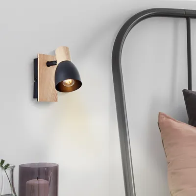 Produktbild von BRILLIANT schwarzer Wandspot DAINTREE |  1x E14 max. 28 W | Kopf schwenkbar | Metall/Holz