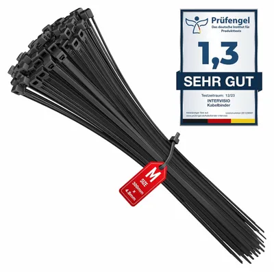 Immagine prodotto di Fascette per cavi - 300 mm x 4,8 mm - 100 pezzi - Nylon - Nero