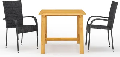Produktbild von The Living Store 3-tlg. Garten-Essgruppe Schwarz