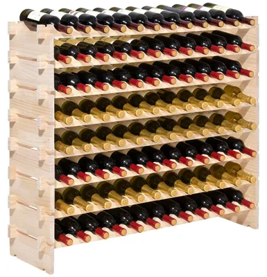 Immagine prodotto di VEVOR Scaffale modulare impilabile per 96 bottiglie, 8 ripiani, scaffale per bottiglie con portata totale di 112 kg, stabile, portabottiglie per cucina, cantina, bar, portabottiglie naturale