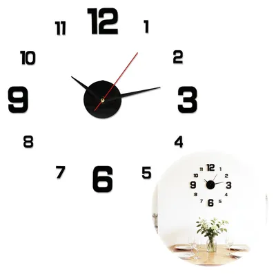 3D-Wanduhr, rahmenlos, 40 cm, schwarz, leise, selbstklebende Zahlen