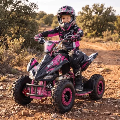 Produktbild von Actionbikes Motors Kinderquad Racer | 1000 Watt - 36 V - Pocket Quad bis 24 km/h - 3 Stufen - Kinder Elektroquad - Elektro Auto (Schwarz/Pink)