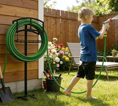 Produktbild von Schlauchhalter Schlauchwagen Gartenschlauchhalter - Freistehend - Stahl - Für 45 m Schlauch - Schwarz