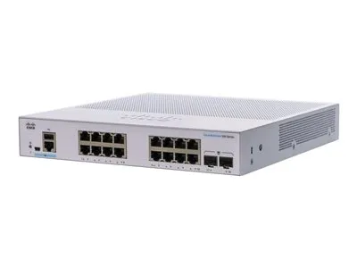 Productafbeelding van Cisco CBS350-16T-2G beheerde Layer 3 switch:- 16x10/100/1000 Base-T (RJ45) + 2xGE SFP uplink poorten,- Doorvoercapaciteit: 36 Gbps,- Inclusief rack- en wandmontageset,- Geen stacking-functionaliteit, geen PoE (Power over Ethernet)